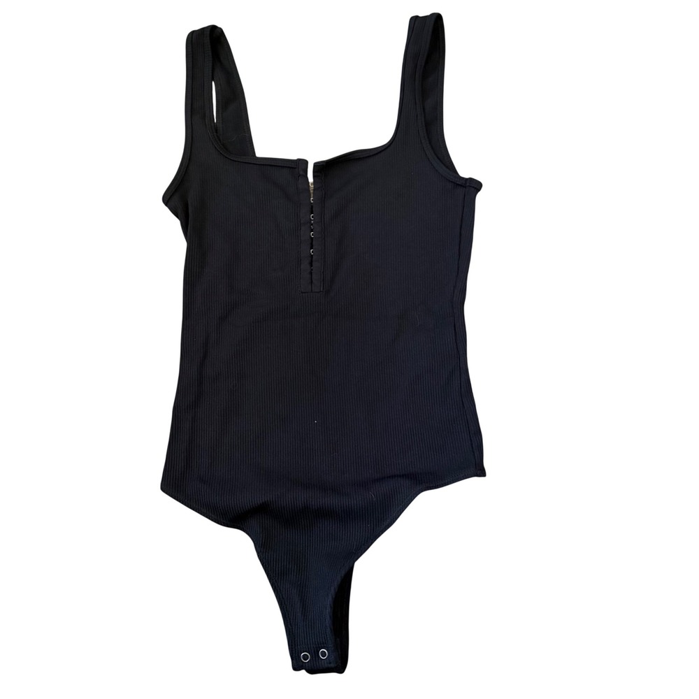 Abercrombie & Fitch Soft A&F Ribbed Hook and Eye Bodysuit Black Small